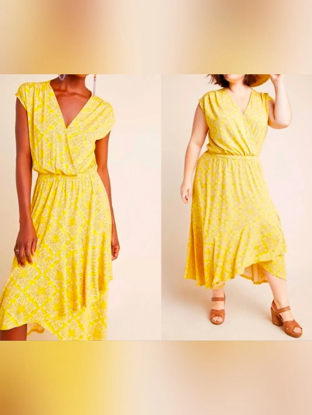 Maeve Anthropologie Fete A-Line Dress Yellow Floral Surplice Stretch Medium